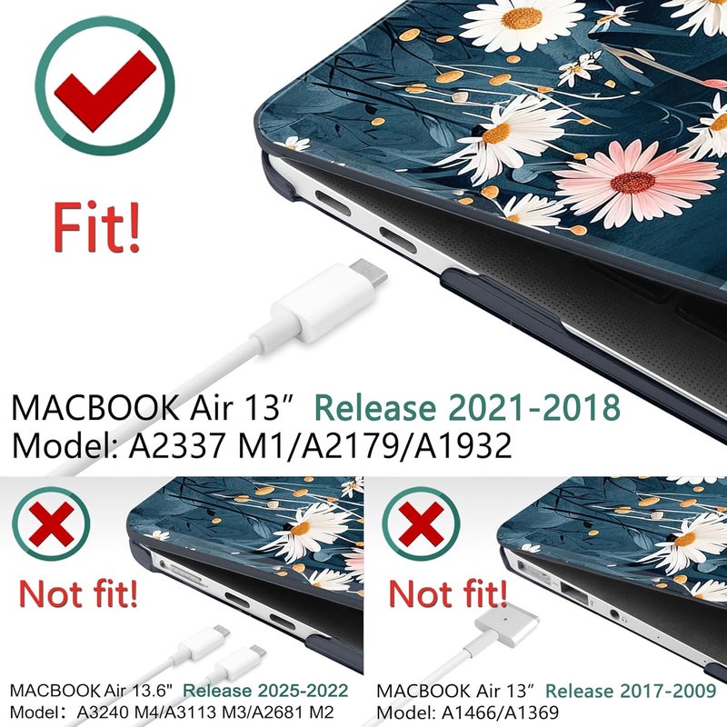 DONGKE Compatible with MacBook Air 13 inch Case 2021 2020 2019 2018 Release A2337 M1 A2179 A1932 with Retina Display & Touch ID, Plastic Hard Shell & Keyboard Cover - Sun & Daisie - Image 3